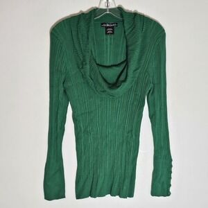 United States Sweaters Sweater Womens Large Green Cowl Neck Button Sleeve Plisse
